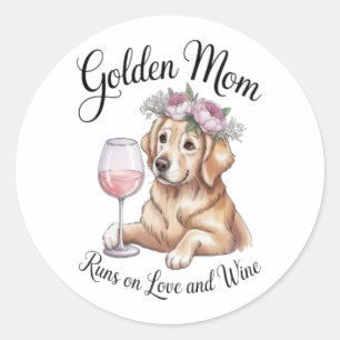 Golden Mom Aufkleber läuft auf Liebe und Wein Hund