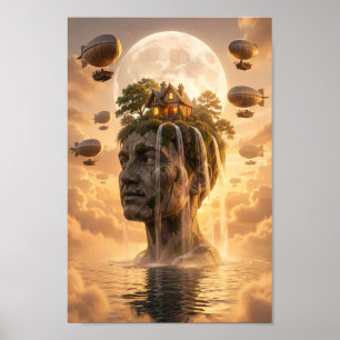 Golden Mondlicht-Himmelshaven-Traumlandschaft-Post Poster