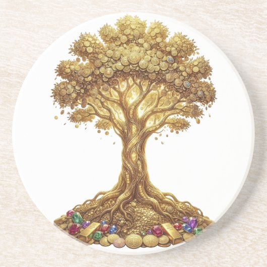 Golden Money Tree of Abundance Art Getränkeuntersetzer (Vorne)
