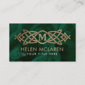Golden Monogram Celtic Knot Ornament on malachite Visitenkarte (Vorderseite)