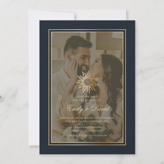Golden Monogram Foto Overlay Save The Date (Vorderseite)