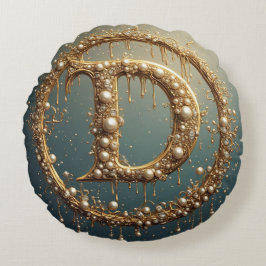Golden Monogram Initial Letter D Rundes Kissen