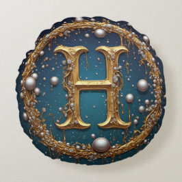 Golden Monogram Initial Letter H Rundes Kissen