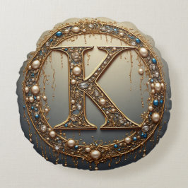 Golden Monogram Initial Letter K Rundes Kissen