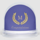 Golden Monogram & Laurel Wreath on Deep Blue Schneekugeln (Vorderseite)