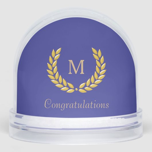 Golden Monogram & Laurel Wreath on Deep Blue Schneekugeln (Vorderseite)