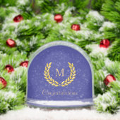 Golden Monogram & Laurel Wreath on Deep Blue Schneekugeln (Weihnachten)