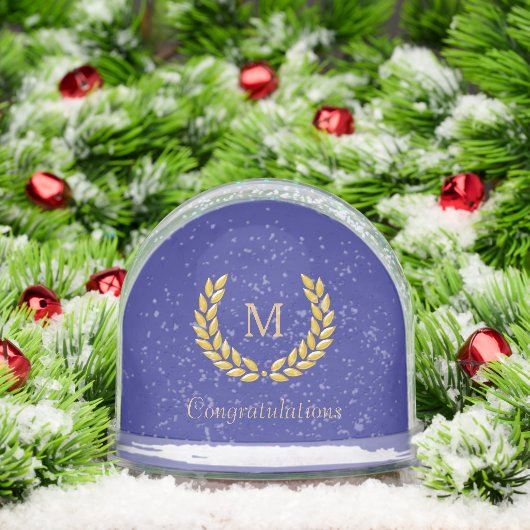 Golden Monogram & Laurel Wreath on Deep Blue Schneekugeln (Weihnachten)