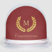 Golden Monogram & Laurel Wreath on Deep Red Schneekugeln (Vorderseite)