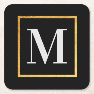 Golden Monogram Rechteckiger Pappuntersetzer