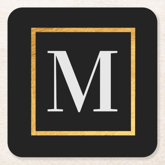 Golden Monogram Rechteckiger Pappuntersetzer (Vorderseite)