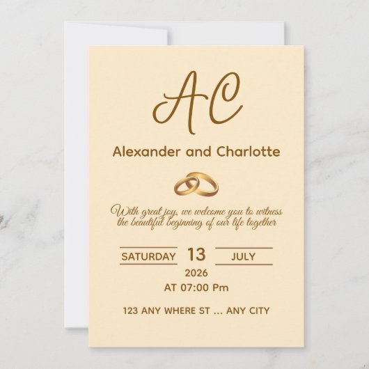 Golden Monogram Wedding Invitation Card Einladung (Vorderseite)