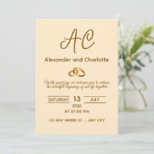 Golden Monogram Wedding Invitation Card Einladung (Stehend Vorderseite)