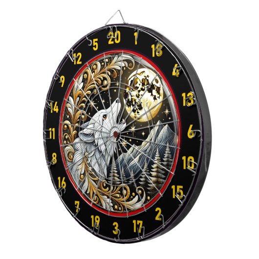 Golden Moon beleuchtet Lone White Wolf Dartscheibe (Vorderseite rechts)