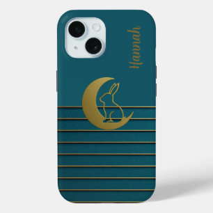 Golden Moon & Bunny auf Aquamarinem iPhone/iPad Ge Case-Mate iPhone Hülle