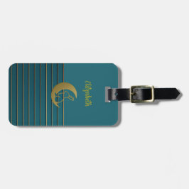 Golden Moon & Bunny auf dem Aquamarinen Gepäck Gepäckanhänger