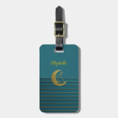 Golden Moon & Bunny auf dem Aquamarinen Gepäck Gepäckanhänger (Vorderseite vertikal)