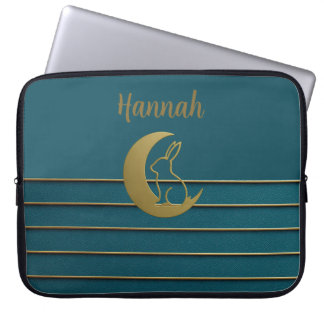 Golden Moon & Bunny on Aquamarin Laptopschutzhülle