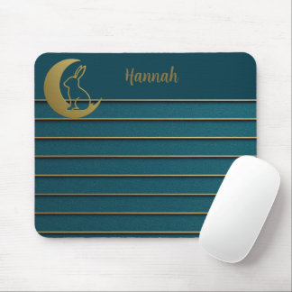 Golden Moon & Bunny on Aquamarin Mousepad
