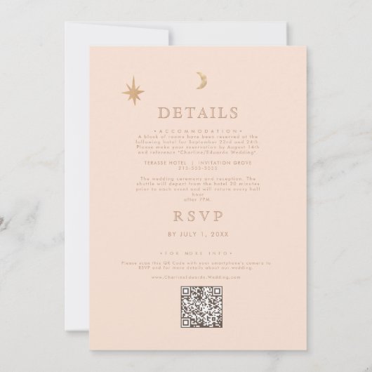 Golden Moon Celestial Boho Wedding Qr Code Einladung (Rückseite)