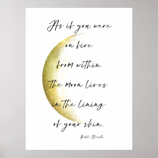 Golden Moon Phase Neruda Poetry Poster (Vorne)