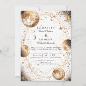 Golden Moonlit Celestial Wedding Einladung (Vorderseite)