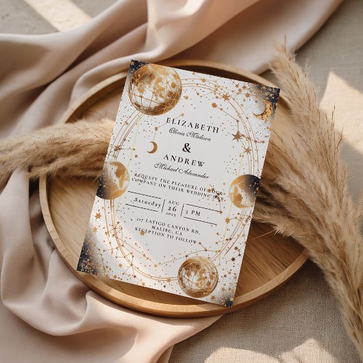 Golden Moonlit Celestial Wedding Einladung