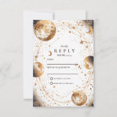 Golden Moonlit Celestial Wedding RSVP Karte (Vorderseite)
