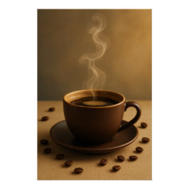 Golden Morning Brew – Cozy Coffee Steam Art Poster