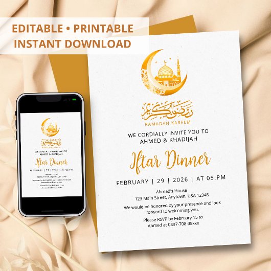 Golden Mosque Moon Ramadan Iftar Dinner Invitation Einladung