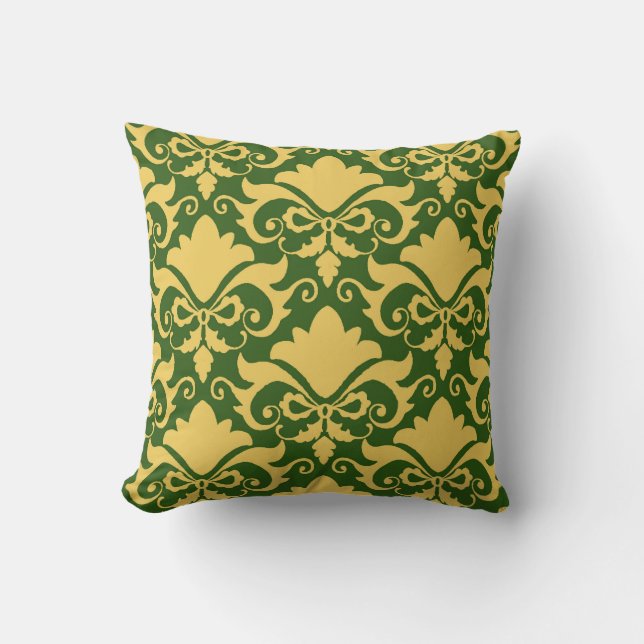Golden Moss Damask Bows reversible Kissen (Vorderseite)