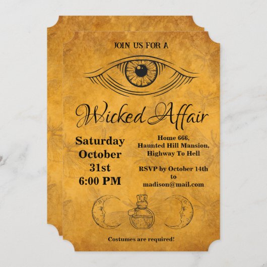 Golden Moth Vintag Patterns Halloween Einladung (Vorne/Hinten)