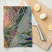 Golden Mountain Peaks Forest Stained Glass Art Geschirrtuch (Viertel Falte)