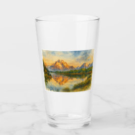 Golden Mountain Reflektion Wasserfarben Glas Cup
