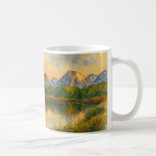 Golden Mountain Reflektion Wasserfarbene Landschaf Kaffeetasse (Rechts)