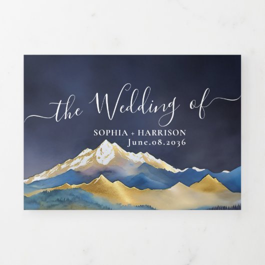 Golden Mountains Fotomotiv Hochzeit Dreifach Gefaltete Einladung (Cover)