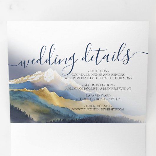 Golden Mountains Fotomotiv Hochzeit Dreifach Gefaltete Einladung (Innen Erste Seite)