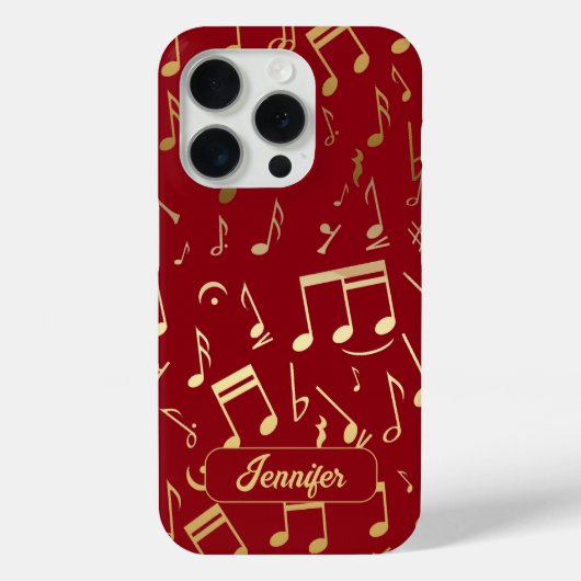 Golden Musical Notes on deep red Background Case-Mate iPhone Hülle (Rückseite)