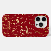Golden Musical Notes on deep red Background Case-Mate iPhone Hülle (Rückseite (Horizontal))