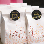 Golden Musiknoten auf elegantem schwarz Danke Runder Aufkleber