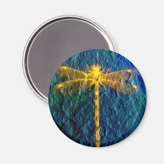 Golden Mythical Dragonfly auf texturiertem Hinterg Magnet (Vorderseite/Rückseite)
