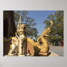 Golden Naga und White Dog ~ Chiang Mai, Thailand Poster