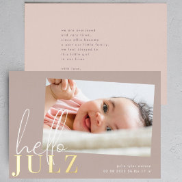 Golden Name Hello Foto Baby Geburtsankündigung Folieneinladung