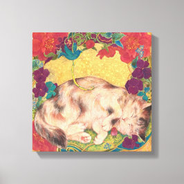  Golden Nap: Feline Serenity in Bloom Leinwanddruck