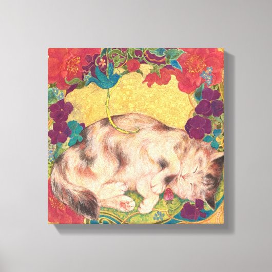  Golden Nap: Feline Serenity in Bloom Leinwanddruck (Vorderseite)