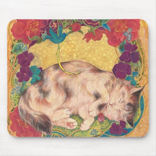  Golden Nap: Feline Serenity in Bloom Mousepad (Vorne)