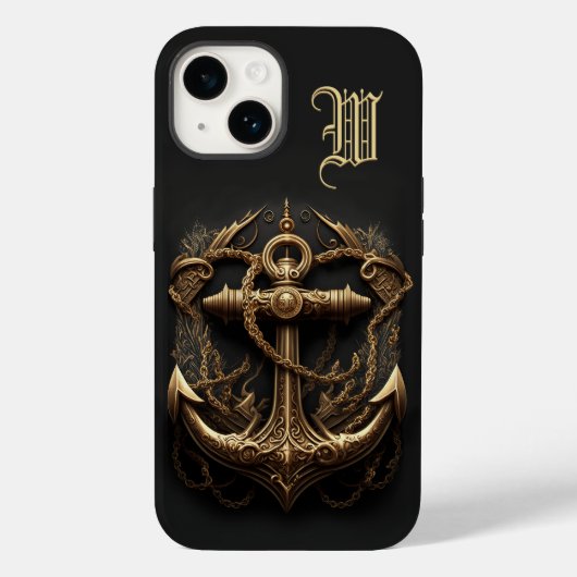 Golden Nautical Anchor Monogram Case-Mate iPhone C Hülle (Rückseite)