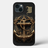 Golden Nautical Anchor Monogram Case-Mate iPhone Hülle (Rückseite)