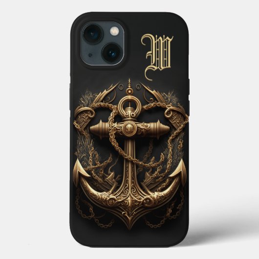 Golden Nautical Anchor Monogram Case-Mate iPhone Hülle (Rückseite)
