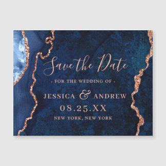 Golden Navy Blue Agate Save the Date Magnetkarte